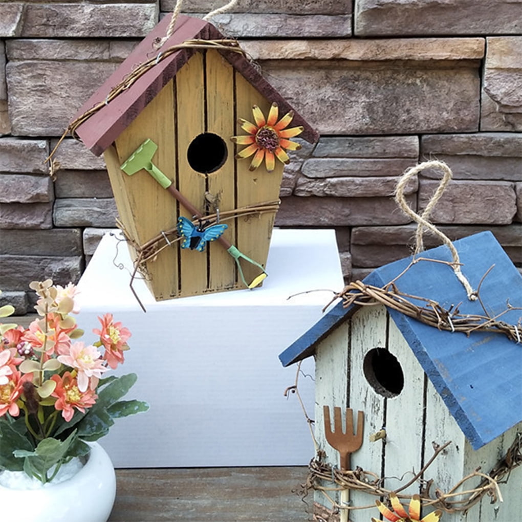 Wood Birdhouse Hanging Nest Yard Backyard Park Farmhouse Branch Fence