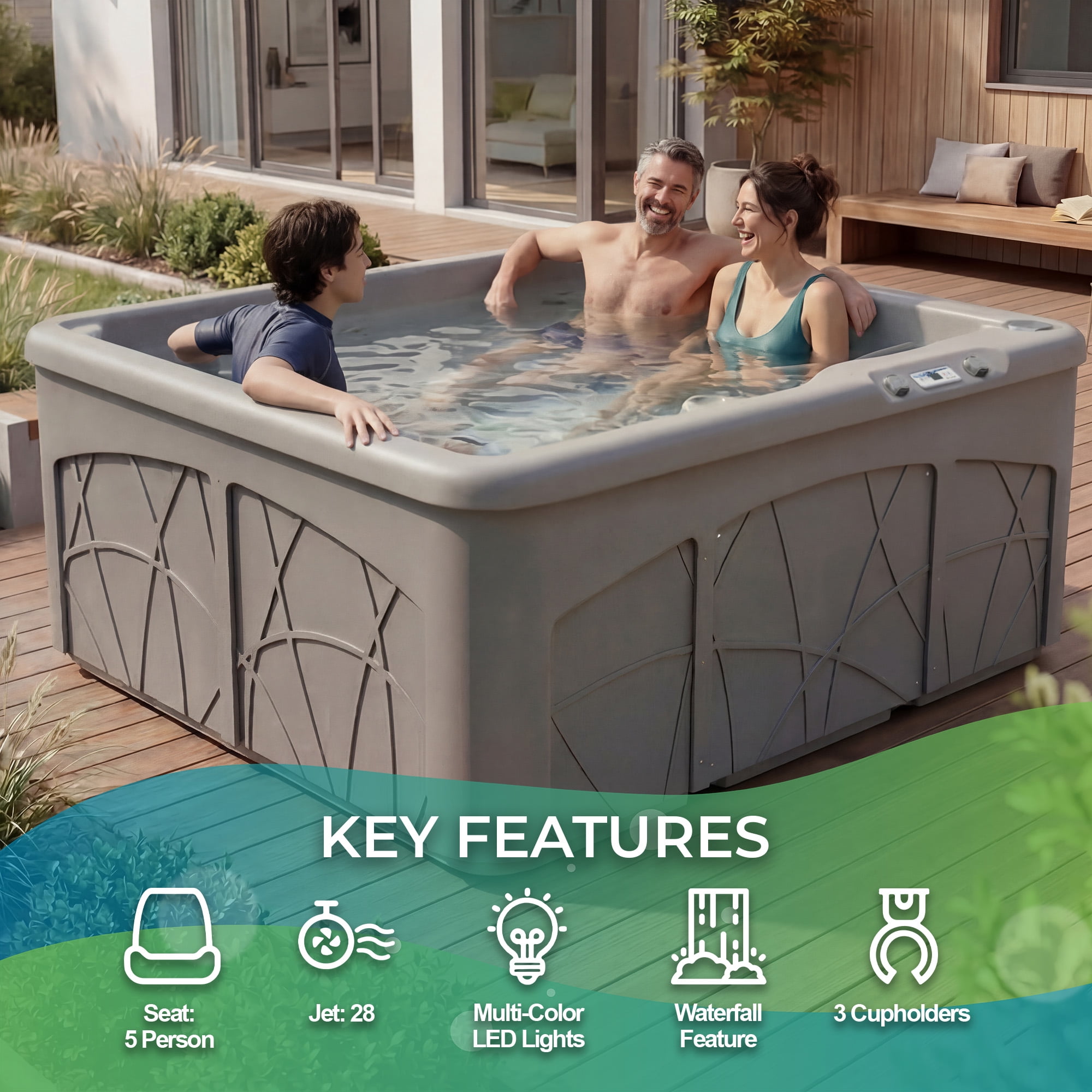 Lifesmart Spas 5 Person Plug and Play Outdoor LED Hot Tub, LS350DX, Taupe