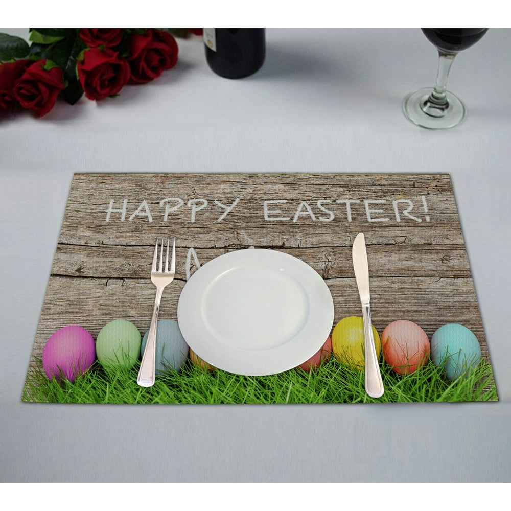 ECZJNT Funny bunny easter eggs green grass Happy Easter Placemat Table