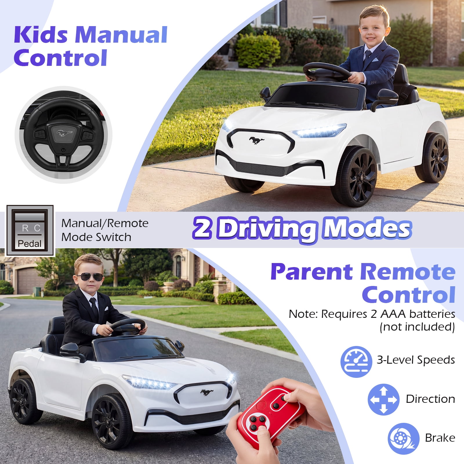 Gymax Licensed Ford Mach E Electric Vehicle w/Parent Control LED Lights Horn Music White