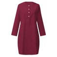 thumbnail image 5 of Women Casual 3/4 Sleeve Dress Crew Neck Button Dresses Dressy Loose Lounge Wear Daily Dress with Pockets, 5 of 5