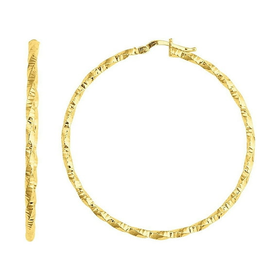 14K Yellow Gold Shiny Diamond Cut Round Large Design Hoop Earrings with Hinged by IcedTime