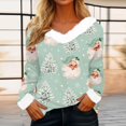 thumbnail image 2 of WJOSBXT Christmas Shirts for Women Faux Fur Trim V Neck Tops Funny Xmas Graphic Tees Fluffy Long Sleeve Holiday Pullover Tee Tops S, 2 of 5