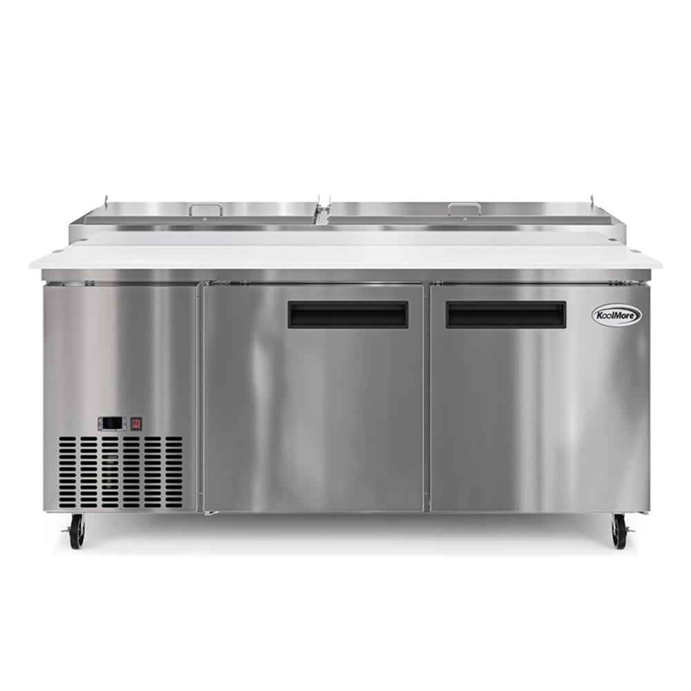 Pemberly Row Silver 71" Two Door Commercial Pizza Prep Refrigerator in Steel