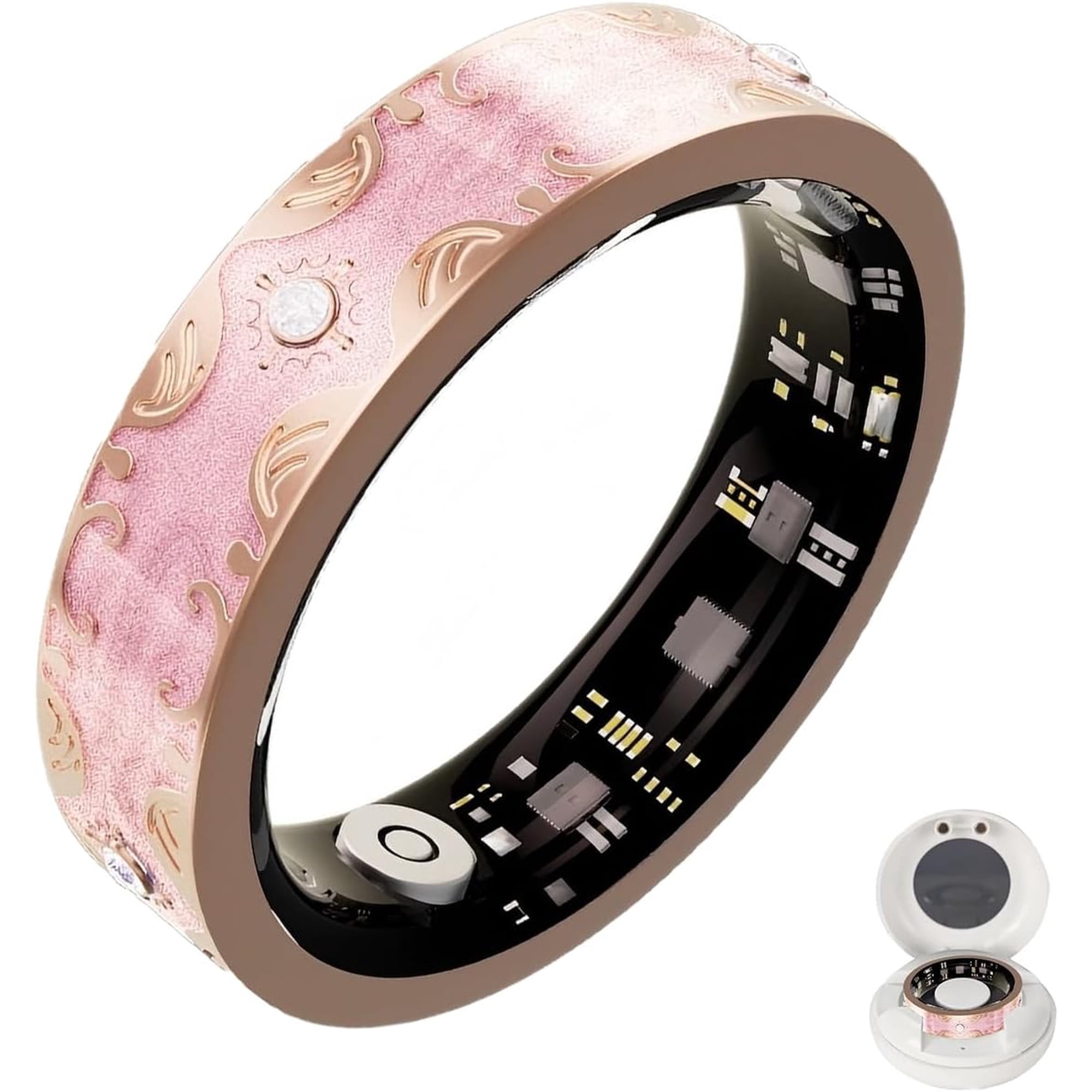 Wrongduck Retro Mart Ring for Women & Men, Bluetooth Fitness Activity Tracker Ring, Sleep & Step Tracking, IP68 Waterproof, Wireless Charging, iOS Android