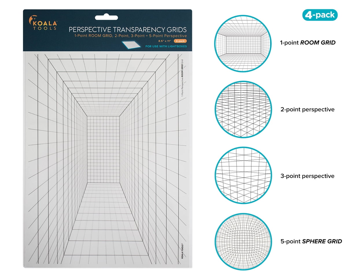 Koala Tools | Geometric Grid Transparency Sheets (Variety Pack of 4) - 8.5  x 11 | Overhead Projector and Light Box Transparencies - Tracing Film for