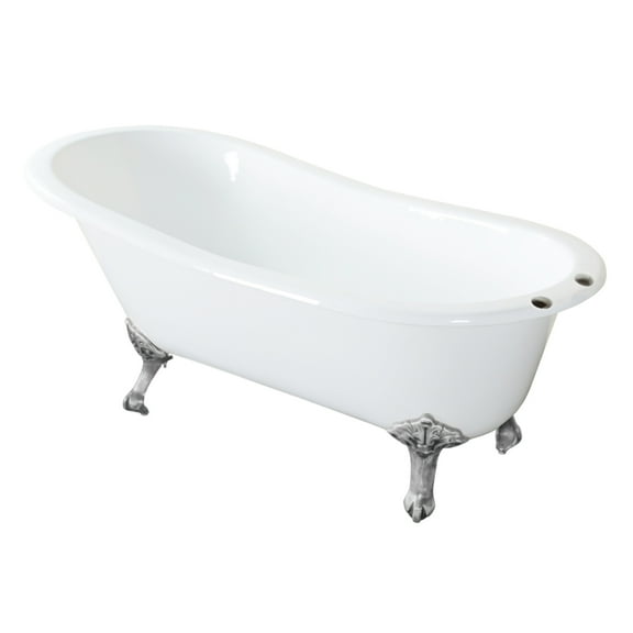 Aqua Eden VCT7D673122ZB8 67-Inch Cast Iron Oval Single Slipper Clawfoot Tub (7-Inch Faucet Drillings) in White/Brushed Nickel