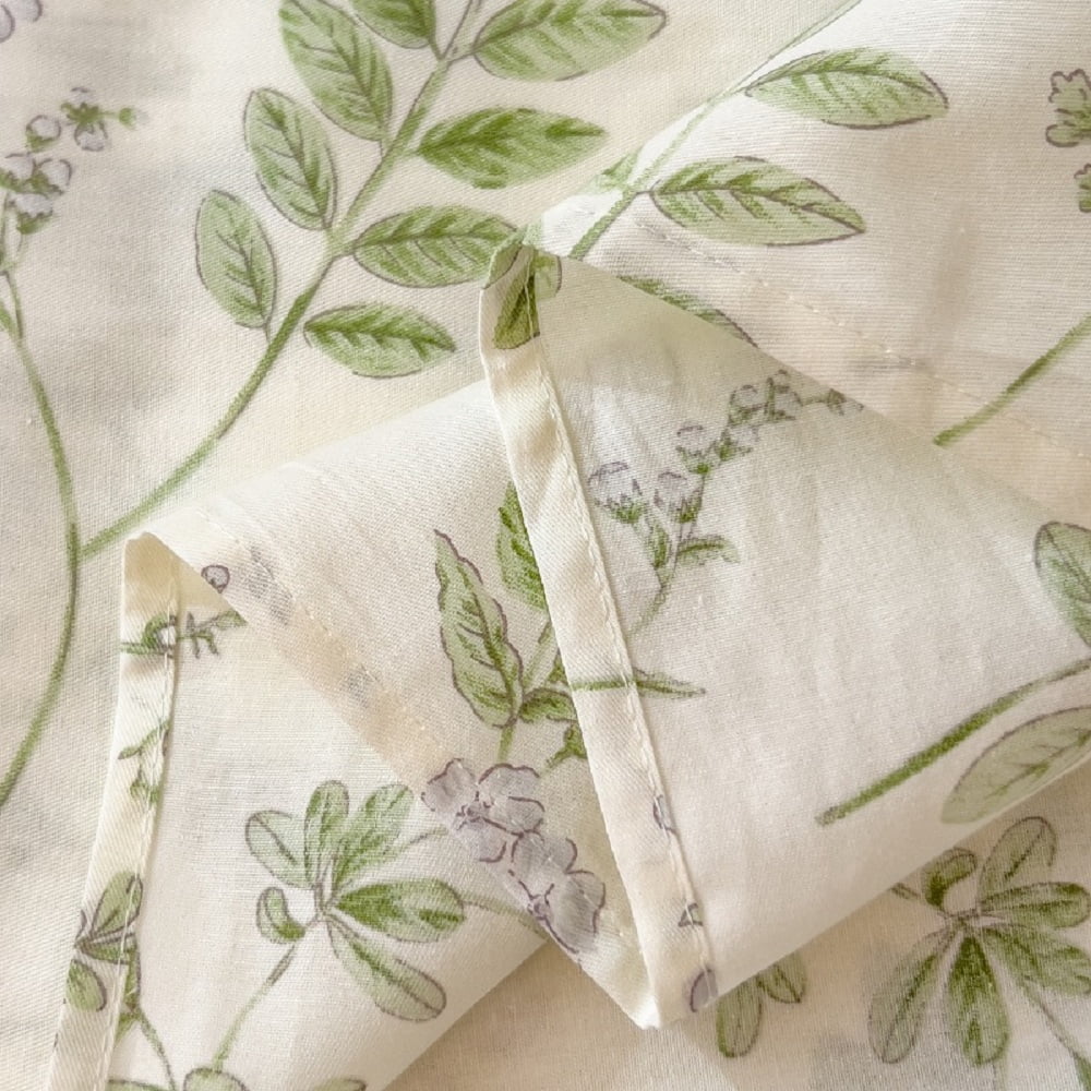 Floral Duvet Cover Twin Size 100% Cotton Reversible Green Botanical Leaf Printd on White Comforter Cover 3 Pieces Soft Breathable Spring Cottagecore Bedding Set with Zipper Closure