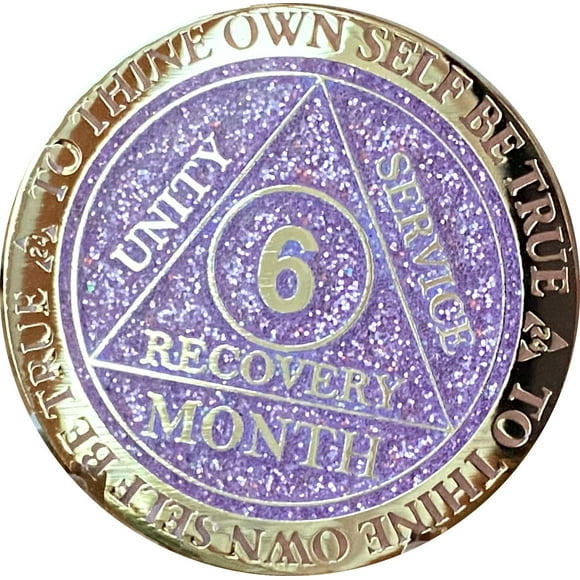 Recoverychip 6 Month AA Medallion Reflex Lavender Purple Glitter and Gold Plated Chip