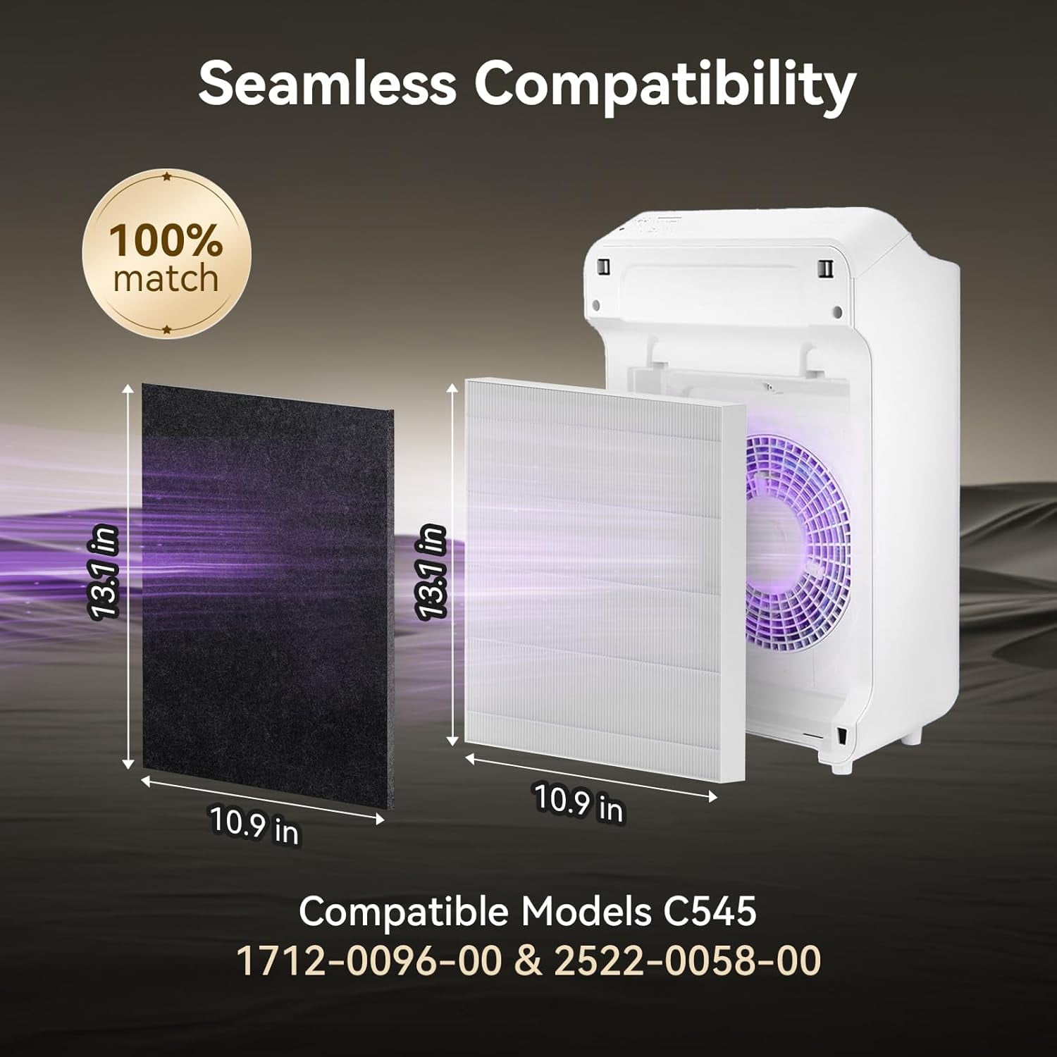 2-Pack【2+8 Value Bundle】C545 True HEPA Replacement Filter S Compatible with Winix C545 Air Purifier – 2 HEPA + 8 Odor-Targeting Activated Carbon Pre-Filters, Replace 1712-0096-00 & 2522-0058-00