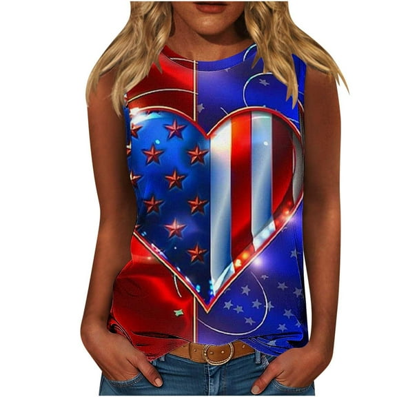 DeHolifer Women's Tank Tops Plus Size Casual Independence Day Printed Crewneck Sleeveless 4th of July Tank Tops Multicolor 3XL