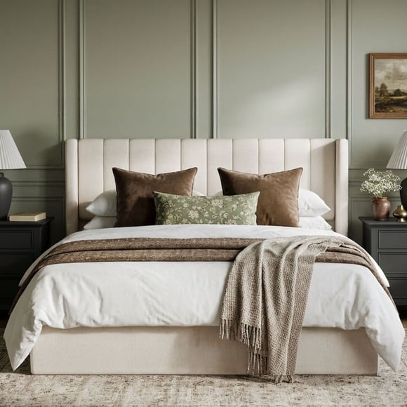Aykah King Bed Frame with Storage, Metal Platform Bed Frame King Size with High Headboard, Wood Slats, No Box Spring Required