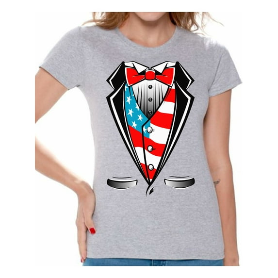 Awkward Styles Women's Tuxedo American Flag Graphic T-shirt Tops USA Patriotic