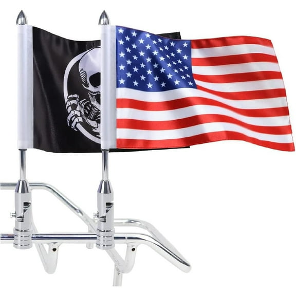 2X Motorcycle Foldable 90° Fag Flagpole Mount Fit for 1/2'' Tubular Luggage Rack Harley Touring Spring Honda Goldwing etc with American Flag and Punk Skull Flag 6.7'' x 10.2'' Flag
