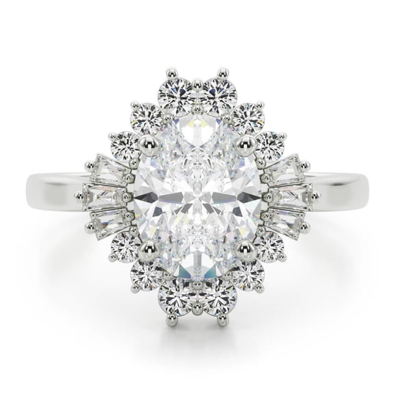 Lina Jewel 2.24 Ct Oval Cut Diamond Floral Halo Engagement Ring for Women's - Lab-Created Simulated Diamond Sunburst Wedding Band for Women - 14K White Gold Plated Prong Setting Anniversary Gift