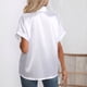 thumbnail image 3 of Blusa de seda satinada para mujer, camisa informal de manga corta con botones y cuello vuelto, color blanco L, 3 of 5