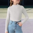 thumbnail image 6 of Ruyang Kids Girls Thermal Shirts Ruffle Neck Slim Fit Long Sleeve Base Layer Top Fall Winter Warm Plain Ribbed Sweater, 6 of 6