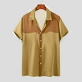 thumbnail image 2 of Ecqkame Summer Shirts for Men Vintage Color Block Button Down Lightweight Tops Casual Loose Short Sleeve Beach Shirts Khaki XL, 2 of 5