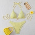 thumbnail image 2 of uvwlwu Women Ribbed Triangle Halter Bikini Top with Tassel Charm Two Piece Swimsuit,S, 2 of 6
