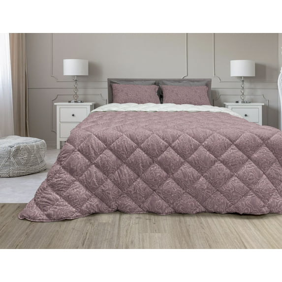Snakeskin Print Comforter & Sham Bedding Set, Feminine Look Wild Animal Skin Natural Pastel Tones, 3 pcs Duvet Set Microfiber Filling Quilt, 5 Sizes, Mauve Taupe Pale Rose, by Ambesonne