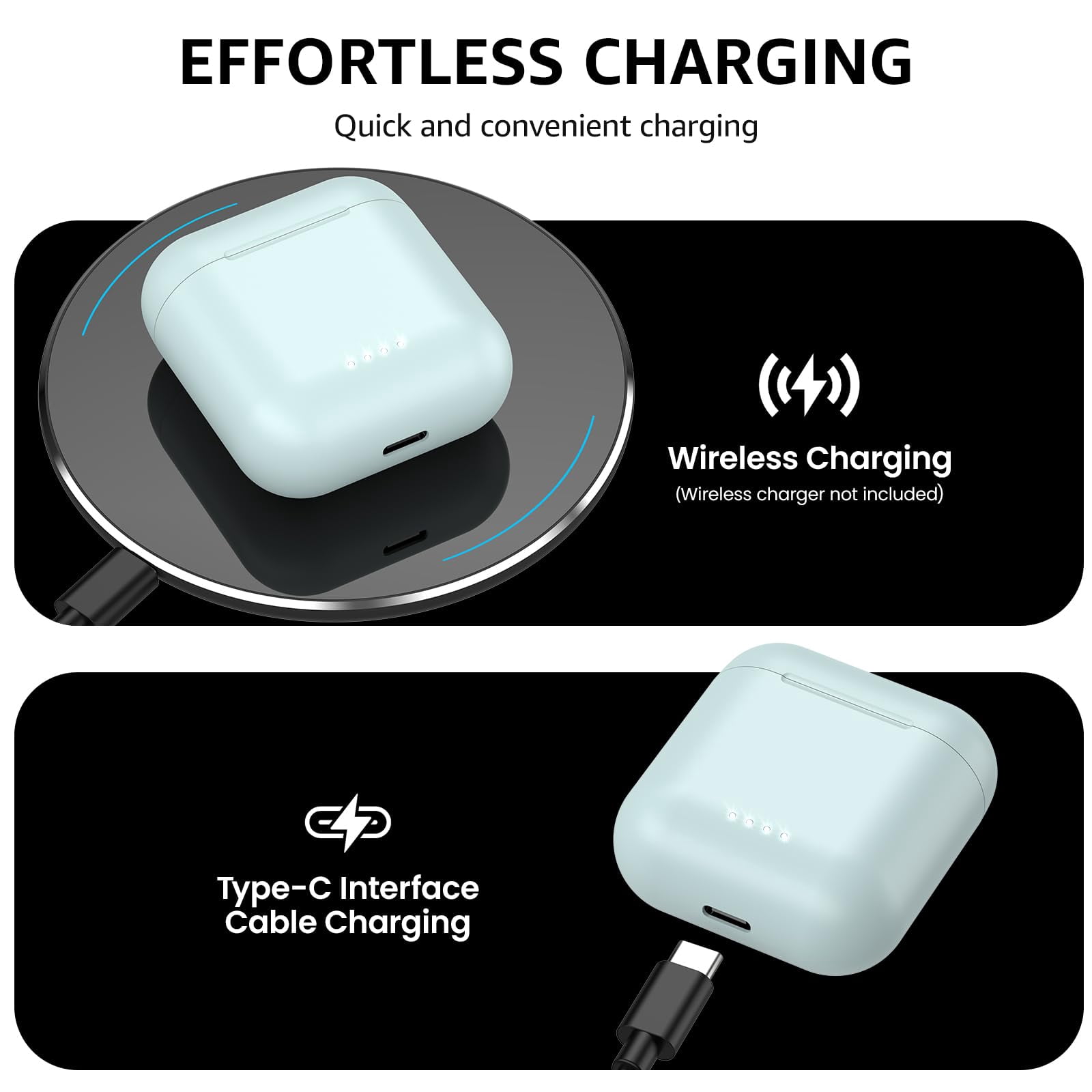 TOZO T6 Bluetooth Headphones Wireless Earbuds, 50H, AI Chat/Translation/Clear Mics, Stereo Bass, Wireless Charging, App-32EQ, IPX8 Waterproof Headphones, Blue