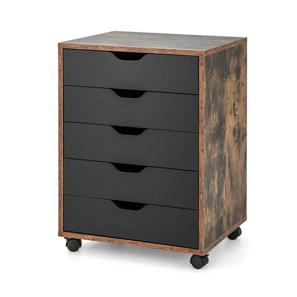 Demi Bonn 5 Drawer Mobile Lateral Filing Cabinet Storage Home Office Floor Cabinet with 4 Wheels, Brown