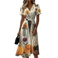 thumbnail image 2 of Halloween A Line Dresses for Women Short Sleeve V-Neck Casual Dress Halloween Gift, 2 of 5