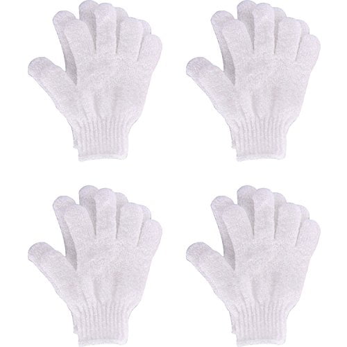 Hotop 4 Pairs Shower Gloves Scrubbing Gloves Dualsided Exfoliating