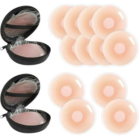 XD-8 Pairs Small Silicone Nipple Covers Self Adhesive Breast Pads Invisible Pasty Nipple Covers Sticky Bra Nipple Covers Reusable Pasties Nipple Covers with Case*1