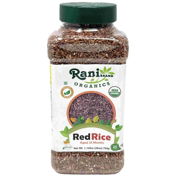 Rani Organic Red Rice Extra Long Aged 28oz (1.75lbs) 800g PET Jar ~ All Natural | Gluten Friendly | Vegan | Indian Origin | Kosher | Export Quality | USDA Certified Organic