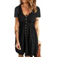 thumbnail image 3 of Whataatahia Vestido con botones delanteros y cuello en V Vestido de manga corta con botones delanteros de talle alto para mujer Primavera Verano Negro XL, 3 of 6