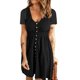 thumbnail image 3 of Vestido de mujer de talle alto y mangas cortas con escote en V y botones en color negro para primavera y verano, 3 of 6