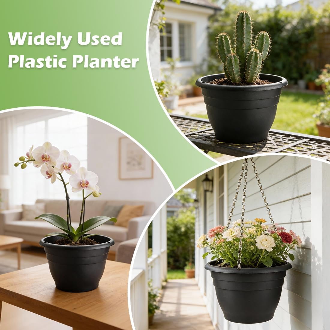 25 Pack 10 Inch Plant Pots with Drainage Holes,Black Plastic Flower Pots for Indoor & Outdoor Plants,Durable Lightweight Planters for Flowers,Herbs & Gardening