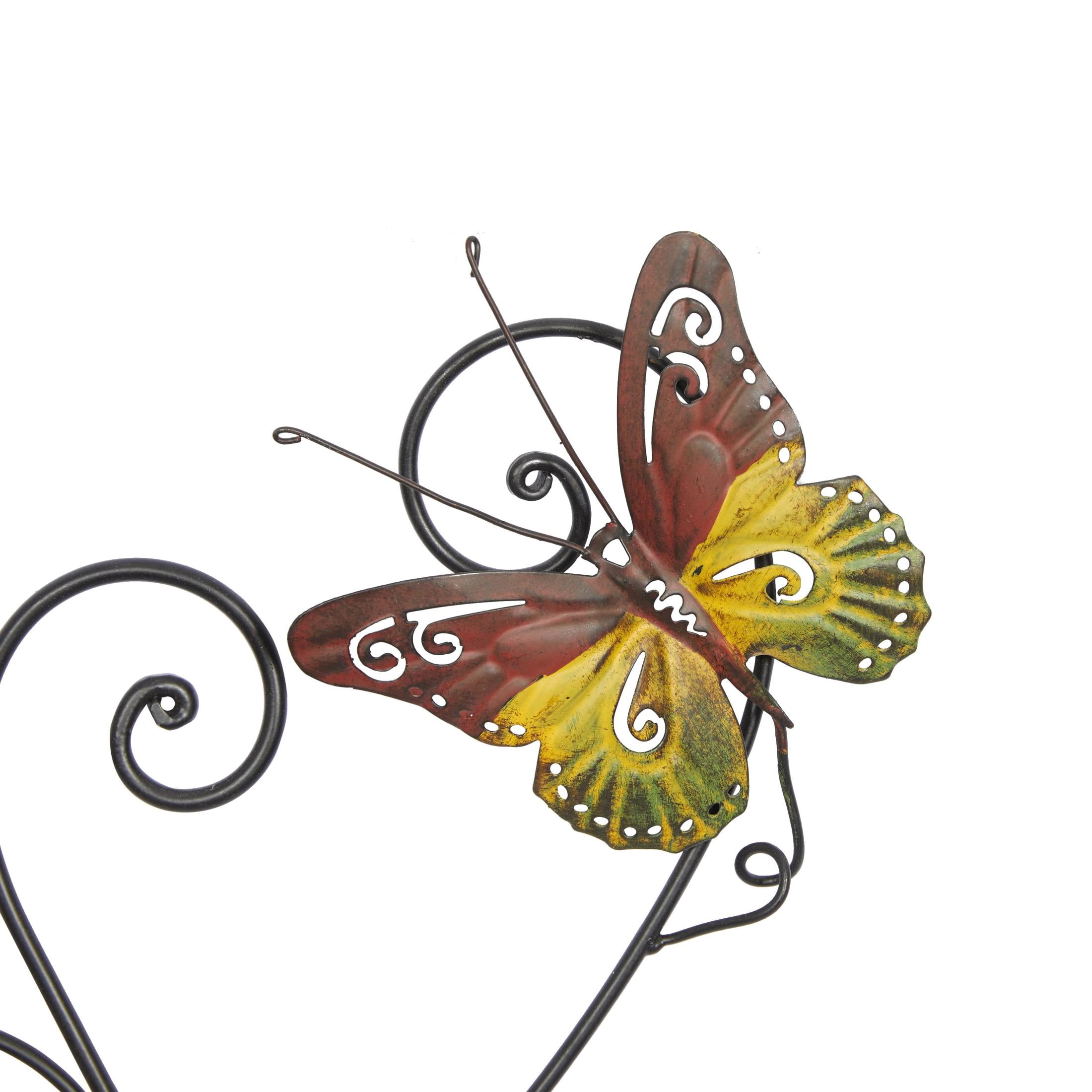 DecMode Multi Colored Metal Indoor Outdoor Butterfly Wall Decor with Scroll Details