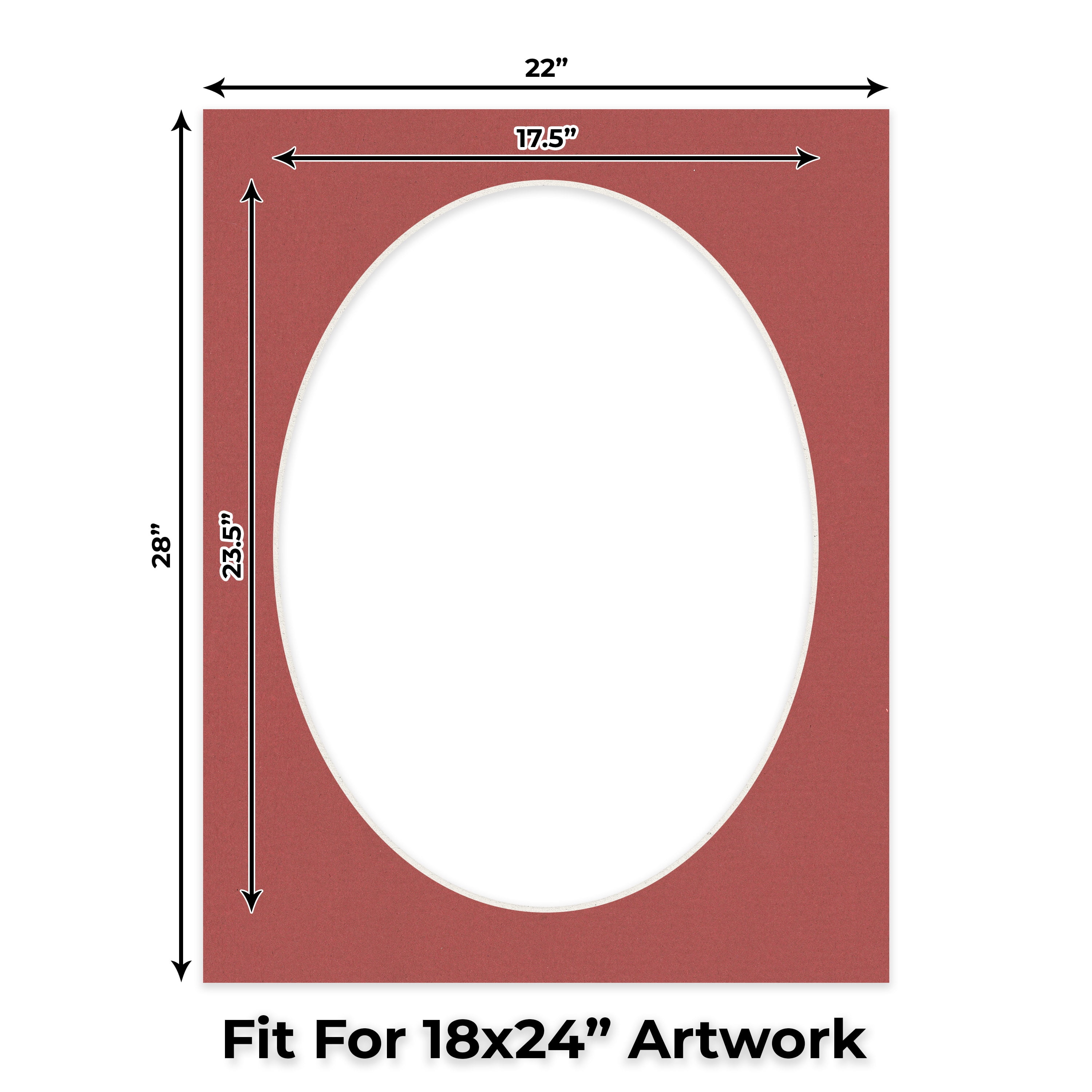 Brick Red Picture Frame Mat for 22x28 Frames - Oval Opening for 18x24 Photos - 1 Mat