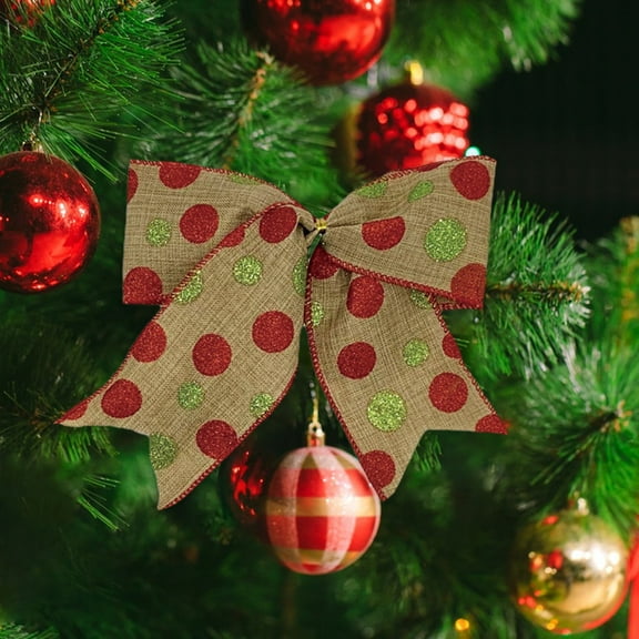 2 Packs Of Christmas Bows Red Christmas Bows Outdoor for Christmas Tree 5.9in Glitter Red and Green Polka Dots Wreath Bow Composite Non Woven Brushed Bows for Christmas Decor Winter Bow