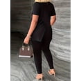thumbnail image 3 of Conjunto de dos piezas casual sólido, camiseta de manga corta dividida y pantalones ajustados de cintura alta, ropa de mujer, 3 of 4