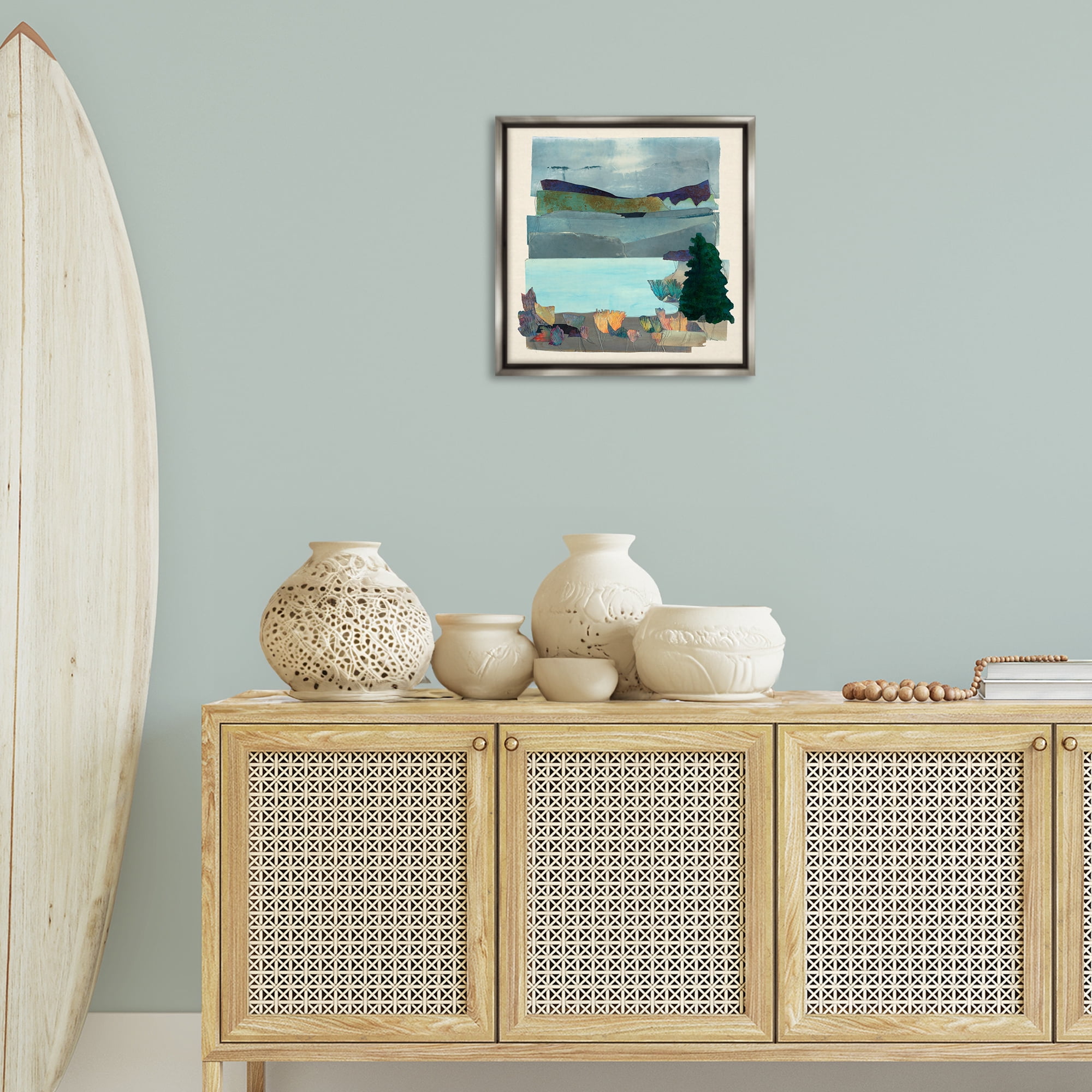 Stupell Industries Abstract Lake View Scene Abstract Painting Gray Floater Framed Canvas Art Print Wall Art, 18 x 18