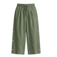thumbnail image 5 of TEAJOPSUU Women's Cotton Blend Capri Pants Drawstring Elastic Waist Cropped Wide Leg Pants Decorative Side Buttons for Casual Everyday Loungewear Olive Green, 5 of 7