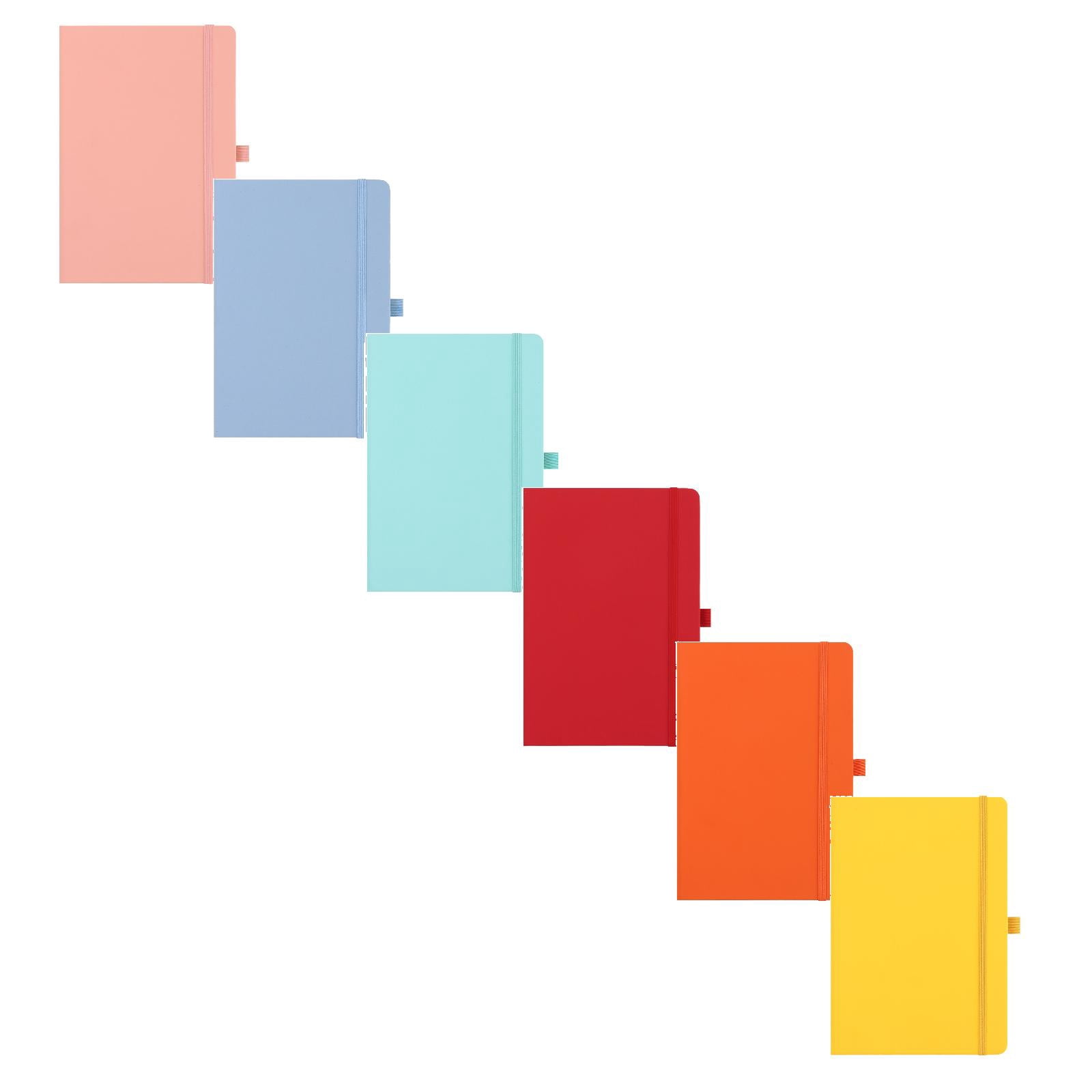 Solivara Lightweight A5 Hardcover Notebook With Pen Elastic For Home And Travel (Pink*1+Sky Blue*1+Light Blue*1+Red*1+Orange*1,6Pcs)