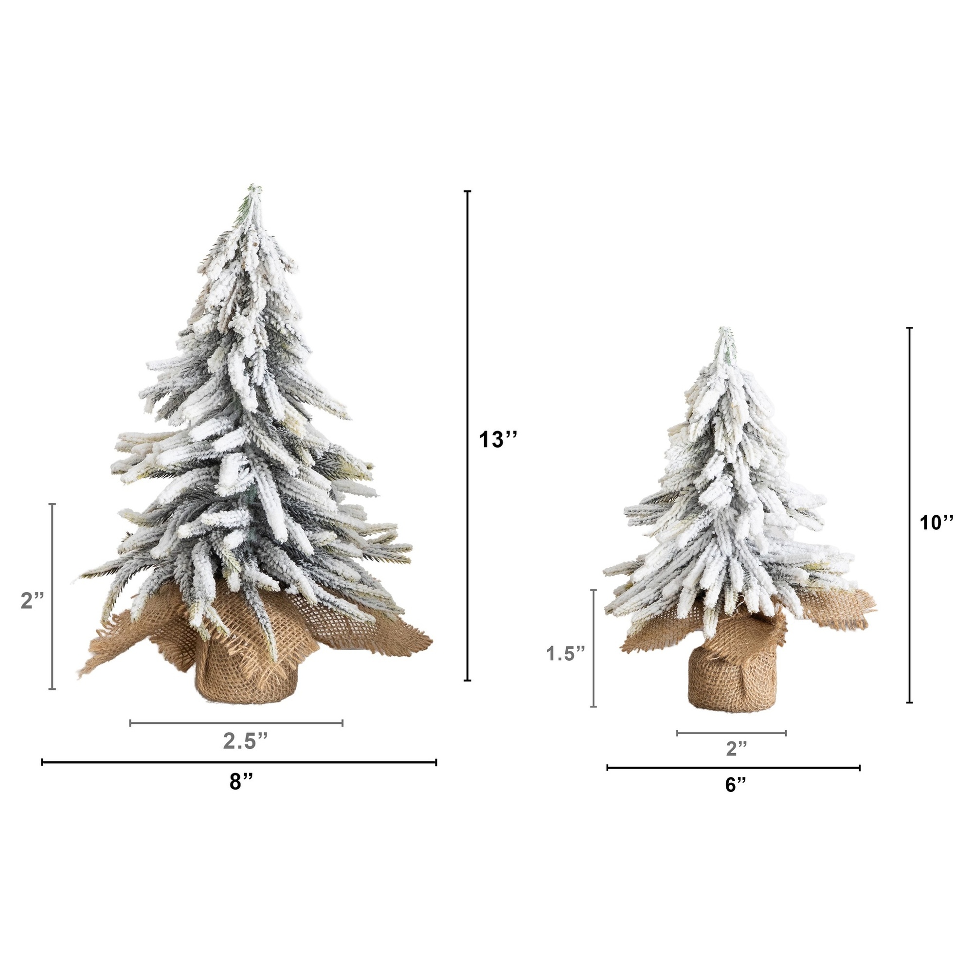 10in. and 13in. Artificial Mini Flocked Christmas Tree with Burlap Base - Set of 2