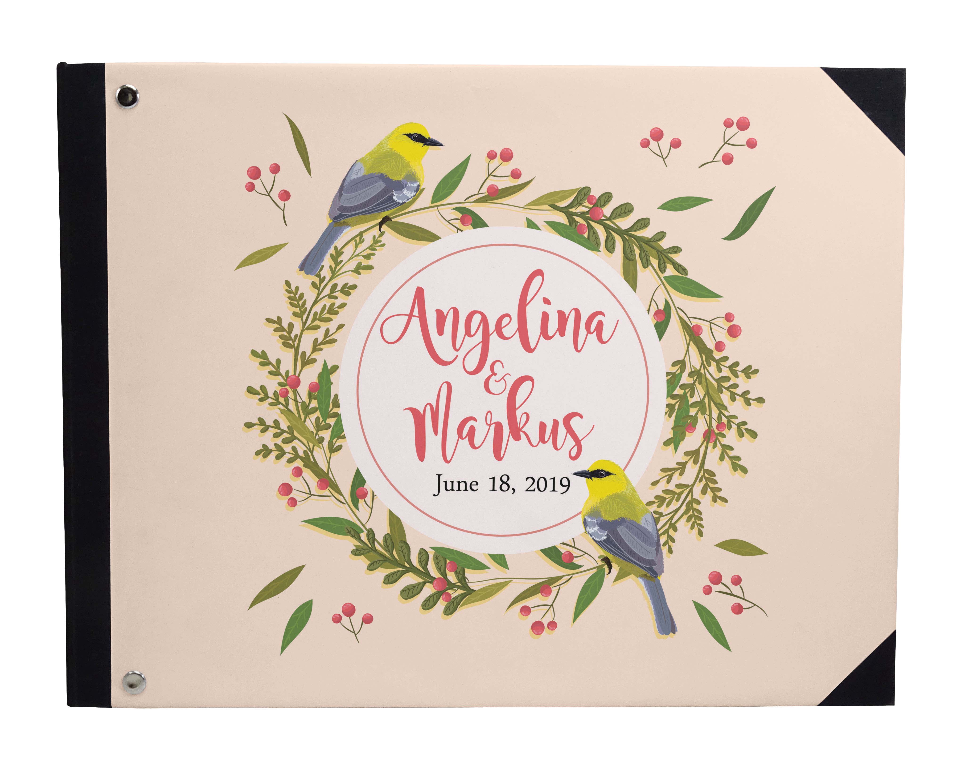Darling Souvenir Livre d'Or de Mariage Couverture Rigide, Couronne de Feuilles Roses & Oiseaux, 9 x 12 Pouces