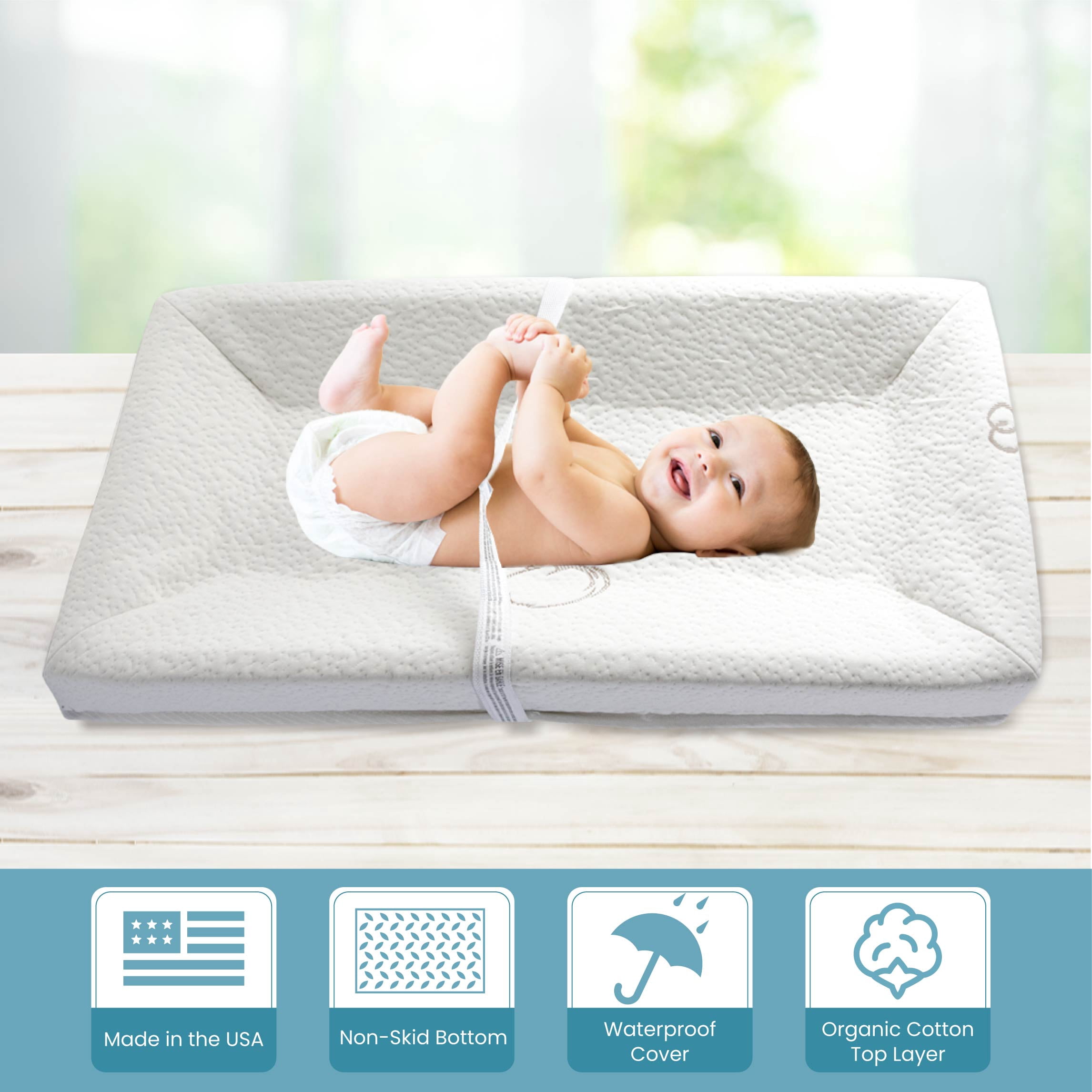 LA Baby 4-Sided 32" Diaper Changing Pad with 100% Organic Cotton Top Layer on Waterproof Cover, Ecru