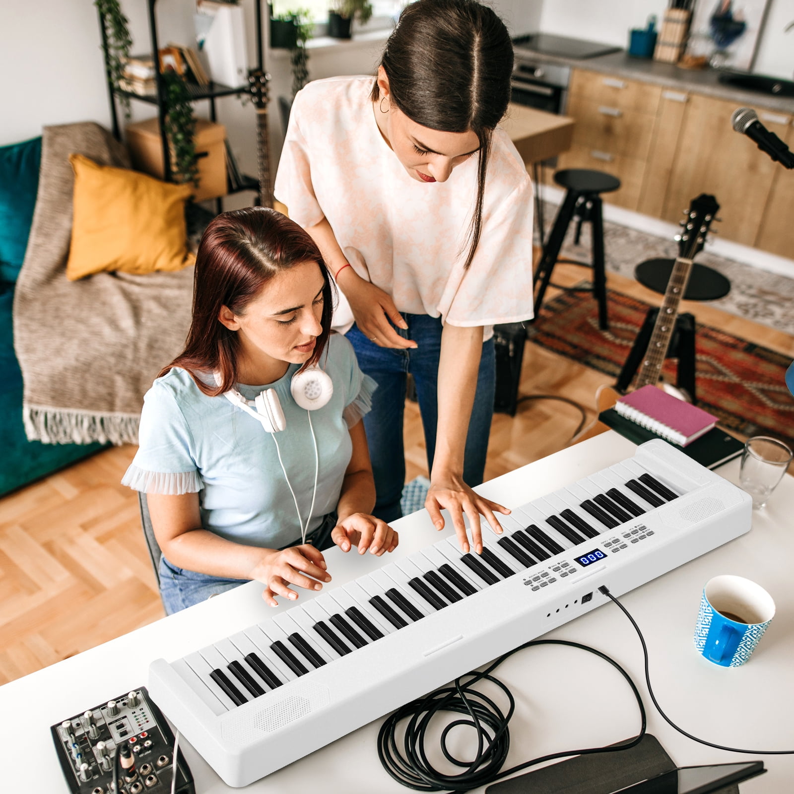 Gymax 61-Key Foldable Piano Keyboard w/MIDI Split Function Headphone Sustain Pedal White