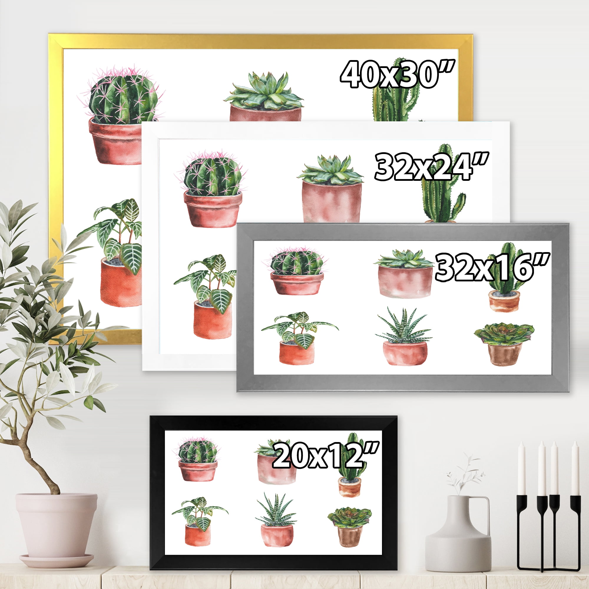 Designart 'Cactus and Succulents In A Clay Pot ' Traditional Framed Art Print