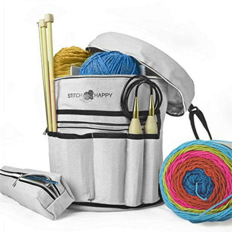 Knitting Bag - Yarn Tote Organizer w/Tool Case, 7 Pockets +