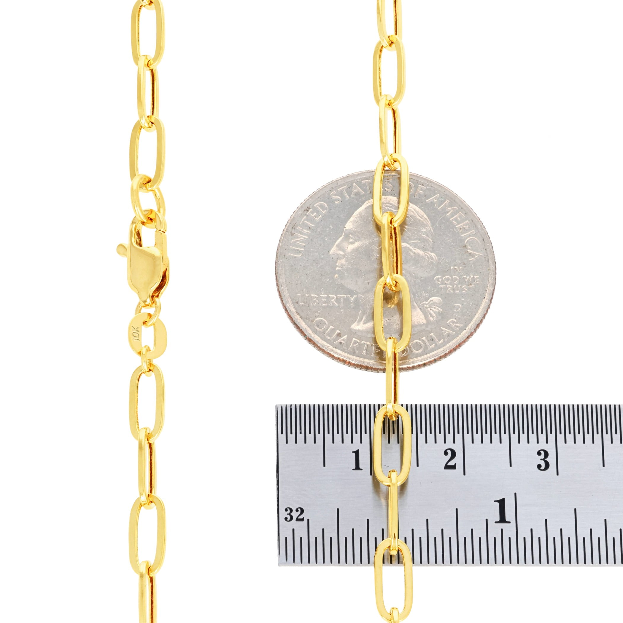 Nuragold 10k Real Yellow Gold Paperclip 4mm Elongated Cable Link Bracelet (7"-8") Italian Jewelry for Men & Women