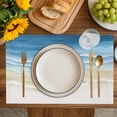 thumbnail image 4 of Haze Blue Summer Beach Placemats Set of 6, Nautical Coastal Beige Seaside Placemats for Dining Table, Place Mats for Kitchen Tabletop, Waterproof Wipeable Dining Table Mats Set, 4 of 9
