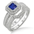 thumbnail image 2 of 6mm Princess Cut 2.5 Carat Blue Sapphire And Moissanite Diamond Antique Halo Bridal Set on 10k White Gold, 2 of 2