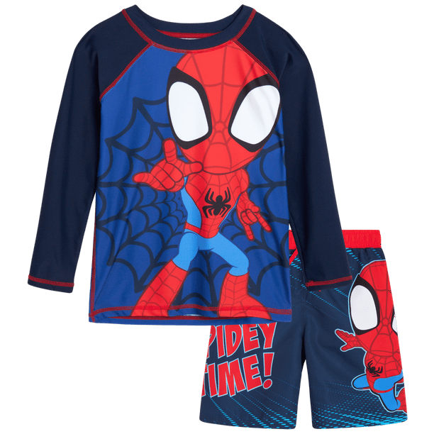 Marvel Boys’ SpiderMan Rash Guard Set Toddler Spidey Swim Shirt and
